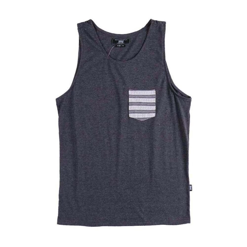 Men's Solid Color Sleeveless Tank Top with Pocket for Everyday Style Size S
